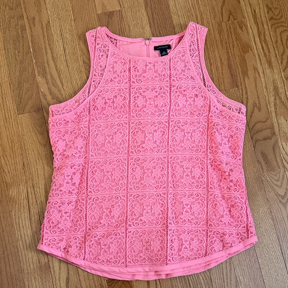 Ann Taylor Coral Lace Lined Tank Top